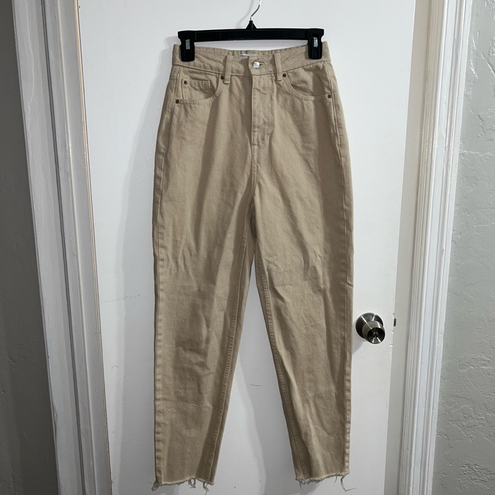 ZARA Khaki Cream High Waisted Mom Jeans